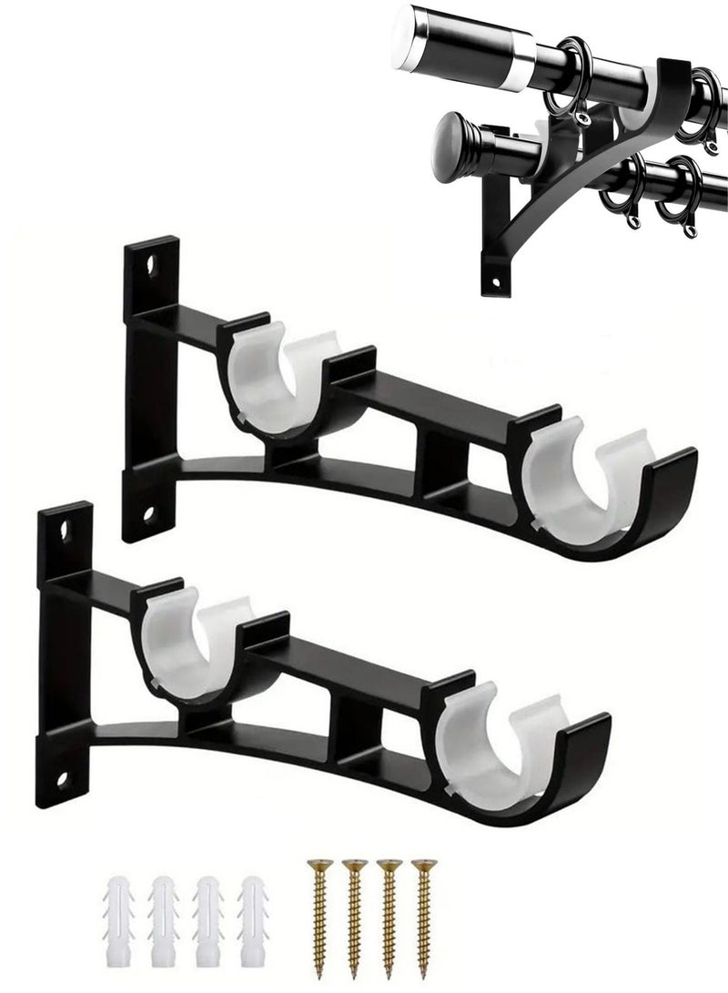 منزل الغابة عبوتان من حوامل قضبان ستائر قوية، حامل قضيب مزدوج للستائر والملابس، دعامة عمود معدنية سوداء مع مسامير – تتحمل حتى 22 رطلاً - Image 1